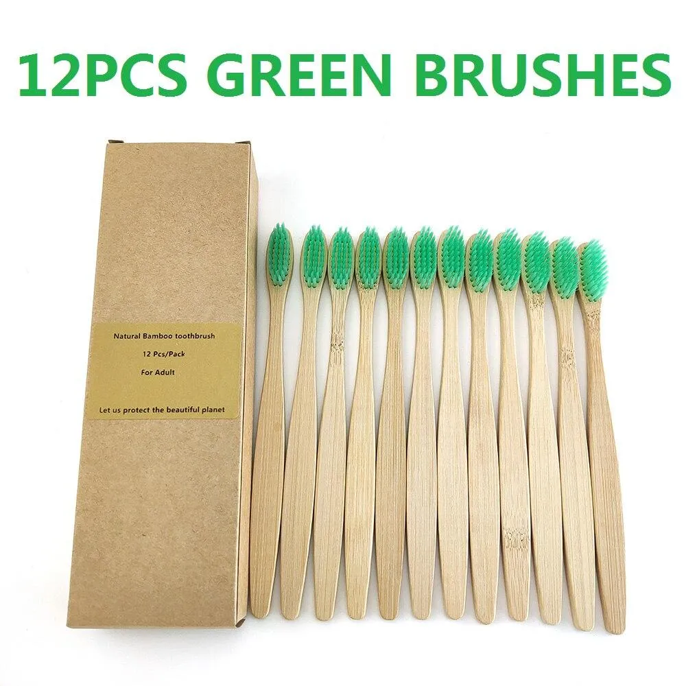 12Pcs Pack Rainbow Natural Soft Hair  Bamboo Toothbrushes