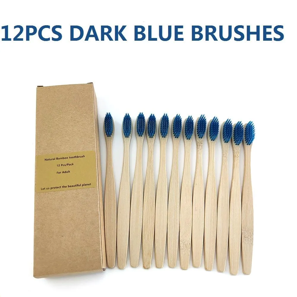 12Pcs Pack Rainbow Natural Soft Hair  Bamboo Toothbrushes