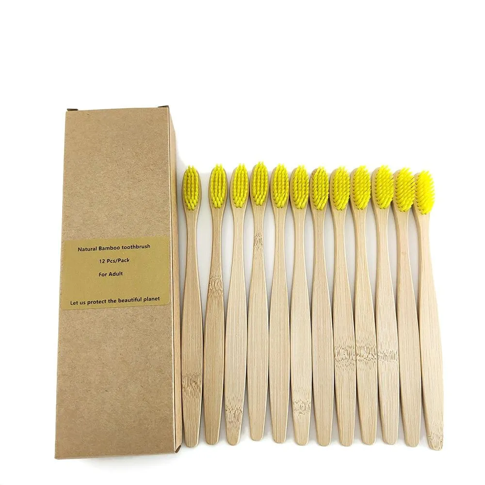 12Pcs Pack Rainbow Natural Soft Hair  Bamboo Toothbrushes