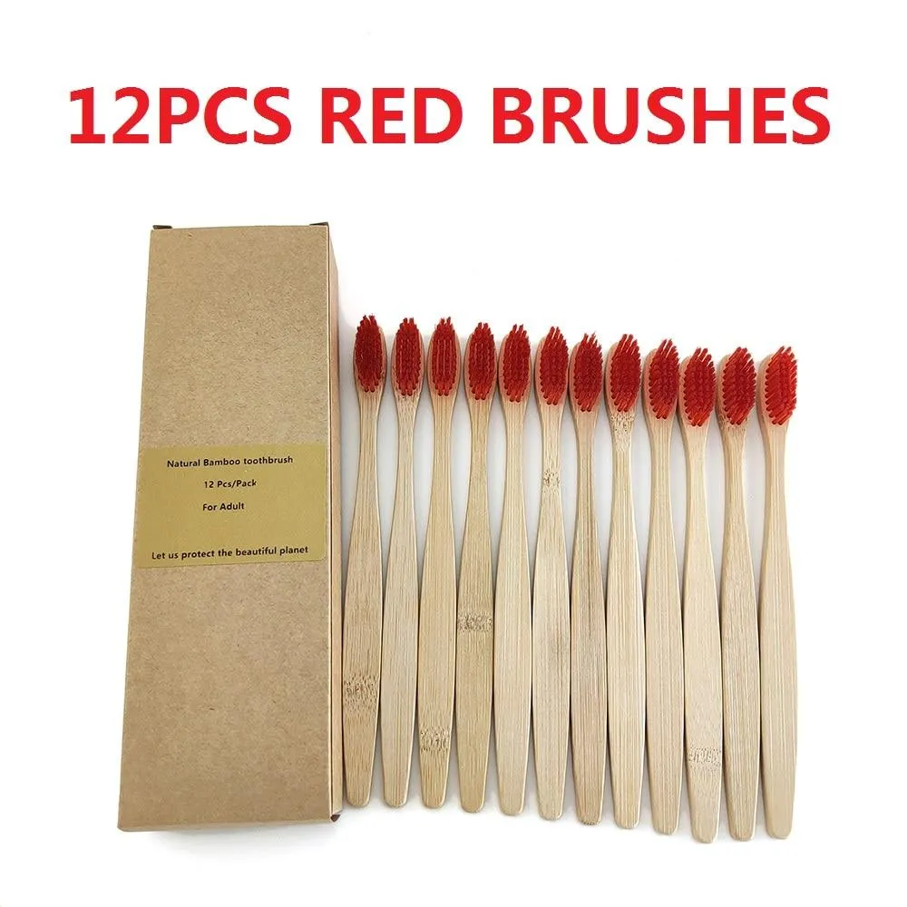 12Pcs Pack Rainbow Natural Soft Hair  Bamboo Toothbrushes