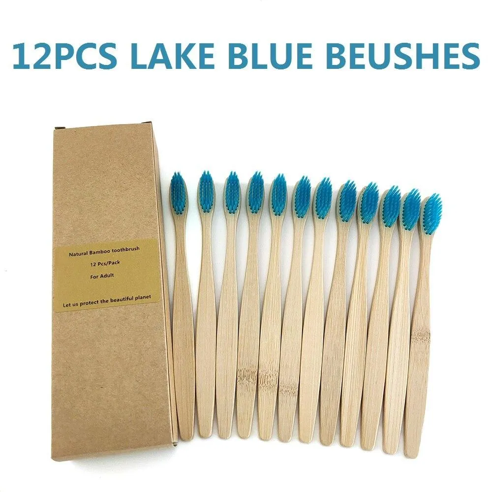 12Pcs Pack Rainbow Natural Soft Hair  Bamboo Toothbrushes