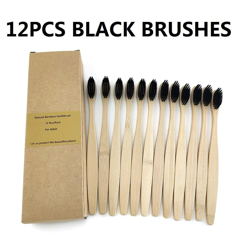 12Pcs Pack Rainbow Natural Soft Hair  Bamboo Toothbrushes