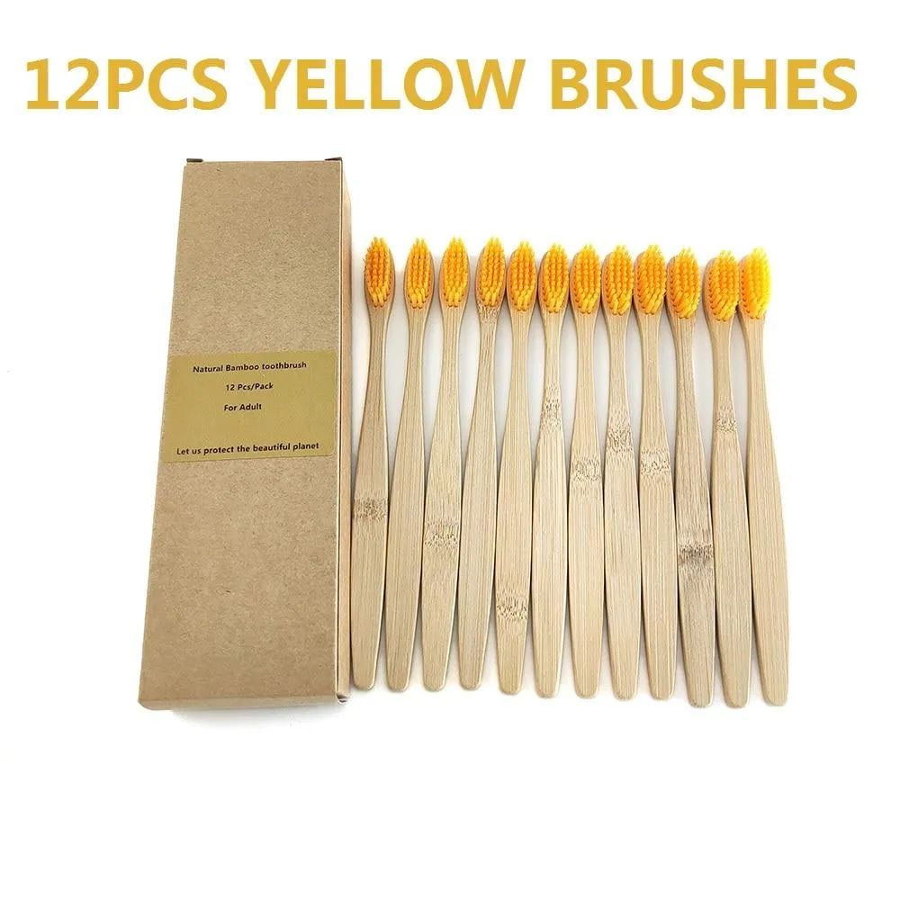 12Pcs Pack Rainbow Natural Soft Hair  Bamboo Toothbrushes