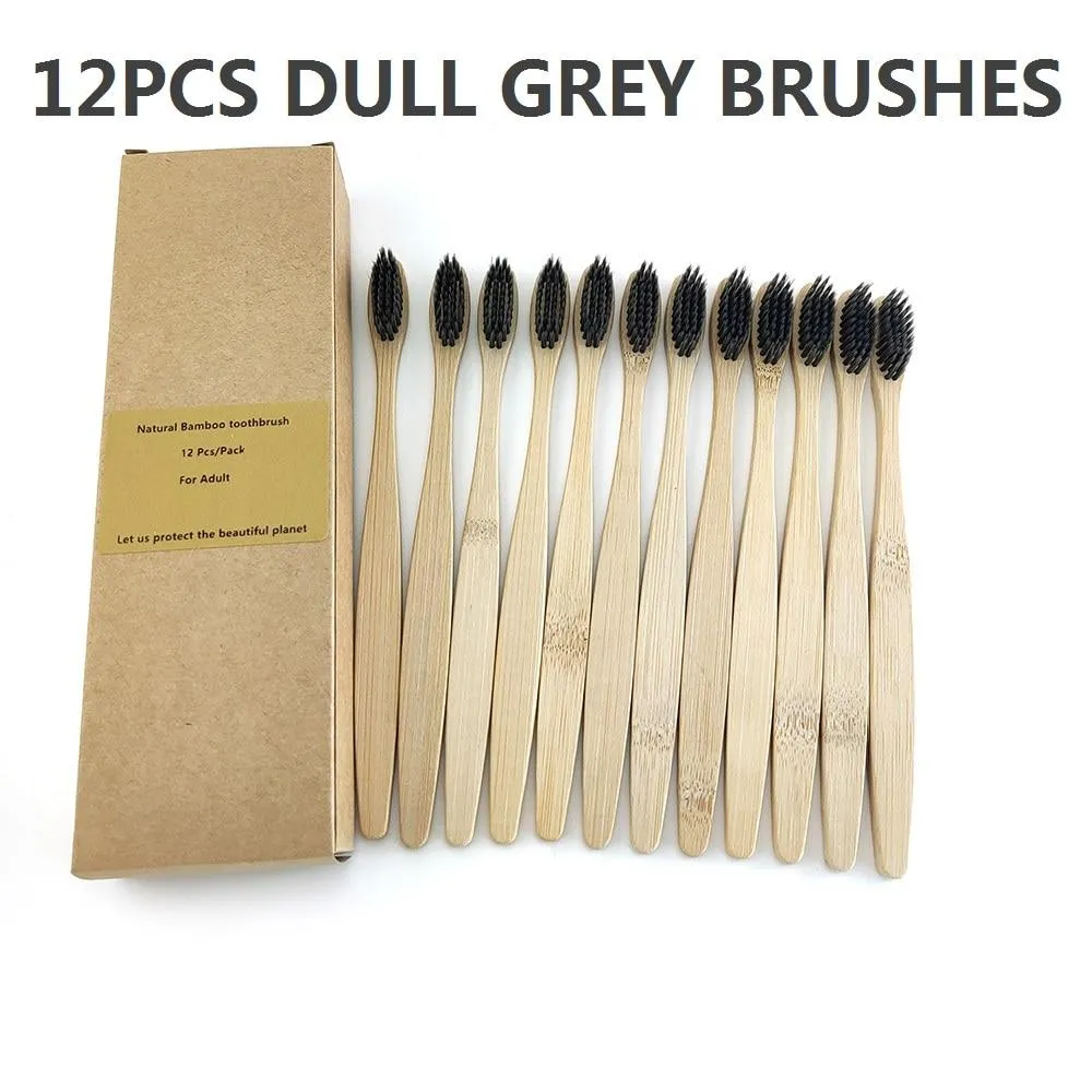 12Pcs Pack Rainbow Natural Soft Hair  Bamboo Toothbrushes