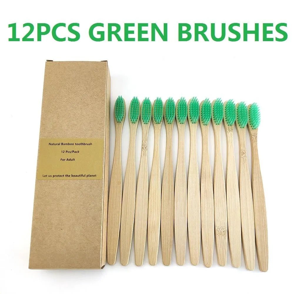 12Pcs Pack Rainbow Natural Soft Hair  Bamboo Toothbrushes