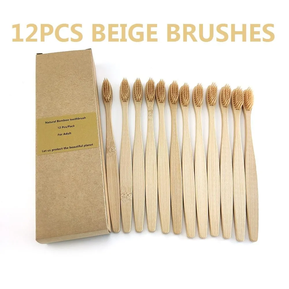 12Pcs Pack Rainbow Natural Soft Hair  Bamboo Toothbrushes