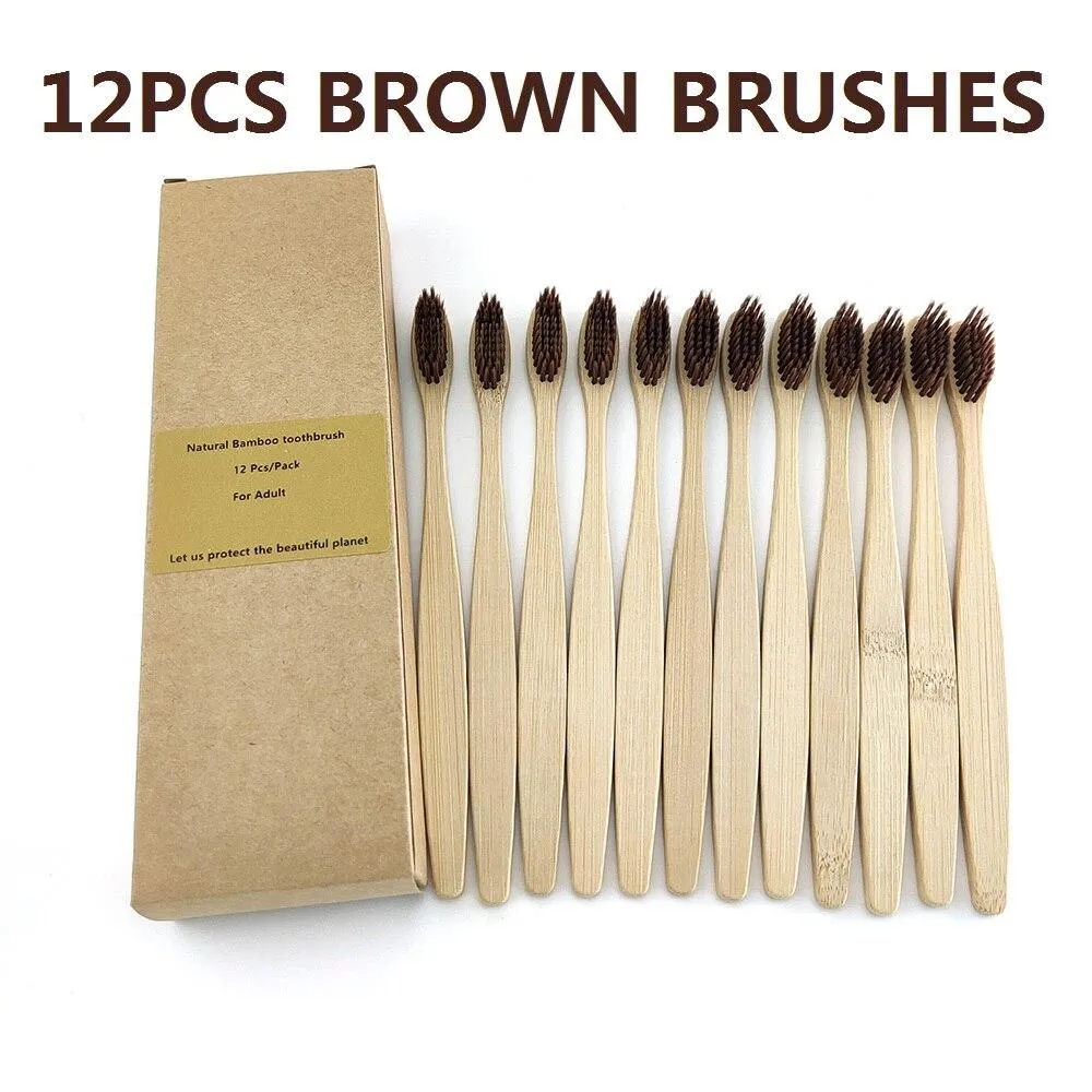 12Pcs Pack Rainbow Natural Soft Hair  Bamboo Toothbrushes