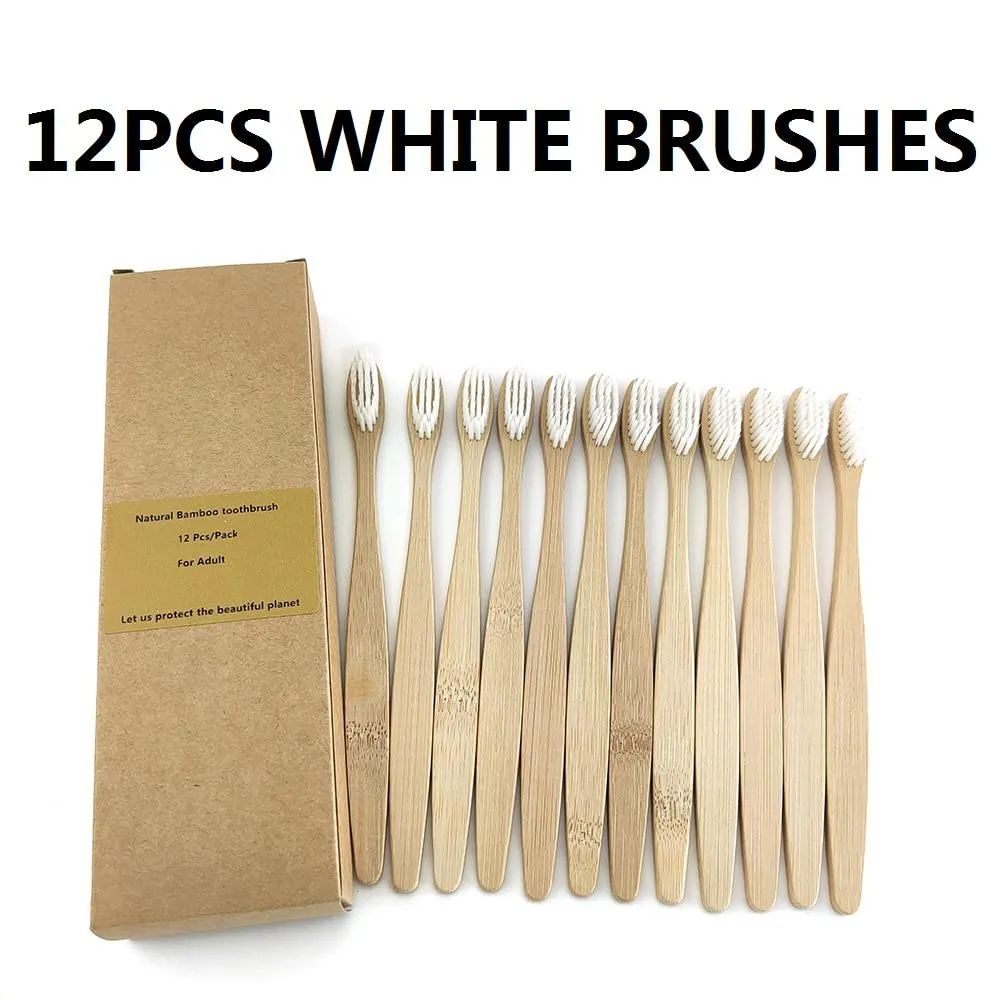 12Pcs Pack Rainbow Natural Soft Hair  Bamboo Toothbrushes