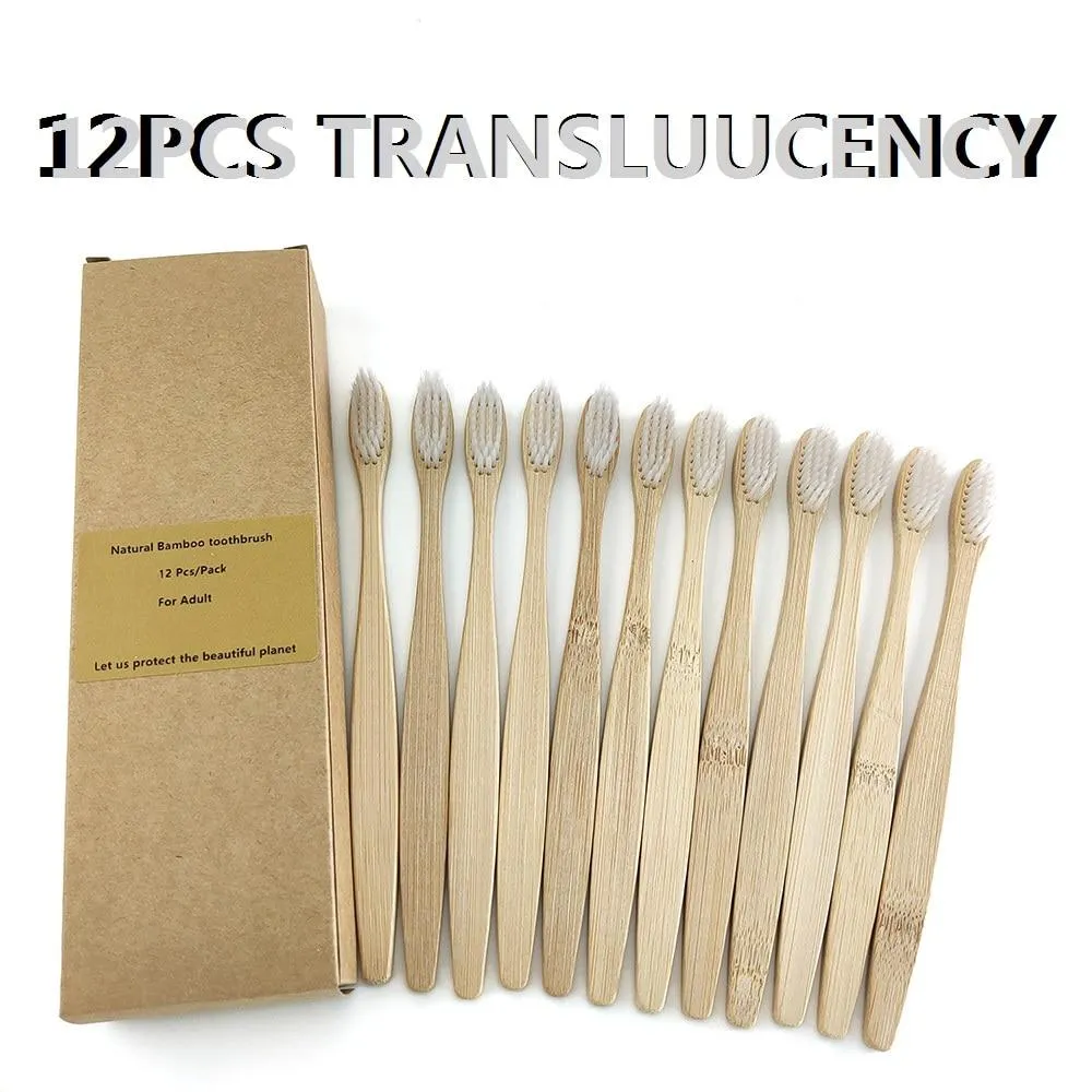 12Pcs Pack Rainbow Natural Soft Hair  Bamboo Toothbrushes
