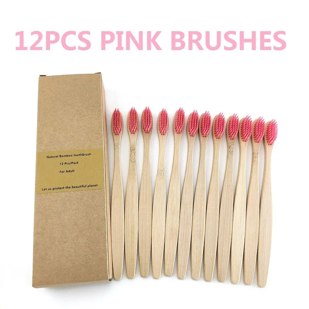 12Pcs Pack Rainbow Natural Soft Hair  Bamboo Toothbrushes