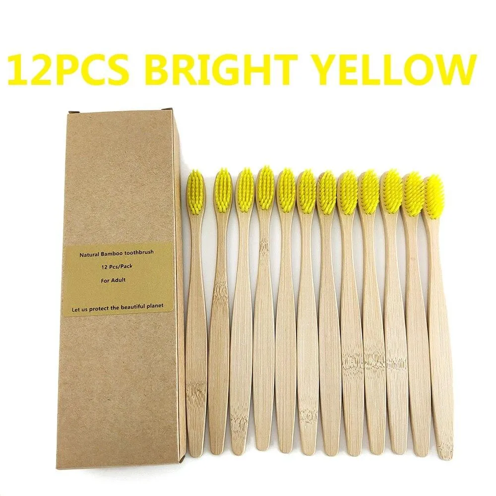 12Pcs Pack Rainbow Natural Soft Hair  Bamboo Toothbrushes