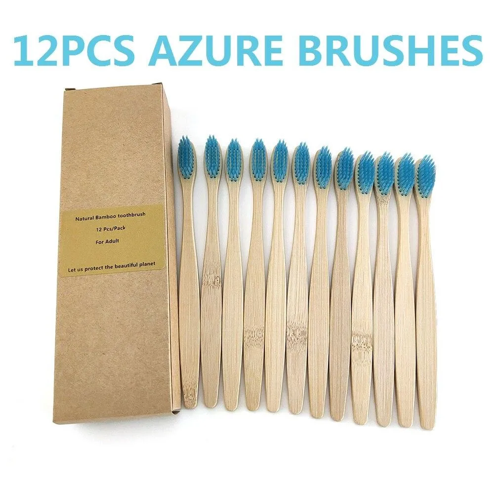 12Pcs Pack Rainbow Natural Soft Hair  Bamboo Toothbrushes