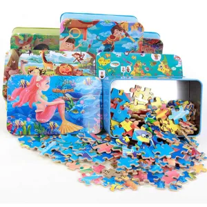 200 قطعة الطفل الكرتون لغز الحديد صندوق . 200 Pieces Child Cartoon Puzzle Iron Wooden Box