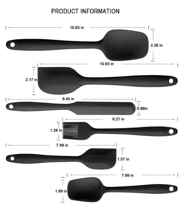 6-Piece Silicone Kitchen Utensil Set | Heat-Resistant Baking Tools with Spatulas, Spoon, and Brush (Black) (2 Set/12PCS)