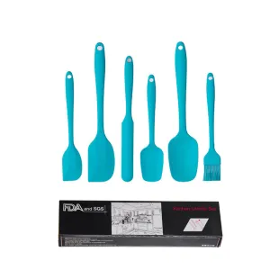 6-Piece Silicone Kitchen Utensil Set | Heat-Resistant Baking Tools with Spatulas, Spoon, and Brush (Blue) (2 Set/12PCS)