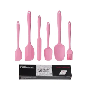 6-Piece Silicone Kitchen Utensil Set | Heat-Resistant Baking Tools with Spatulas, Spoon, and Brush (Pink) (2 Set/12PCS)