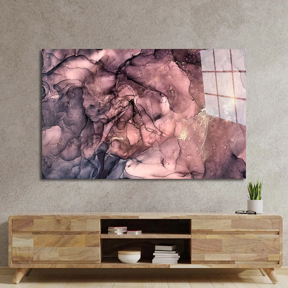 Abstract Blue and Pink Alcohol Ink Marble Glass Wall Art
