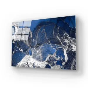 Abstract Blue and Silver Alcohol Ink Marble Glass Wall Art