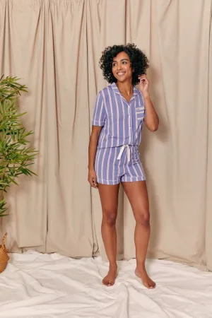 Bamboo Shirt Short Set in Heather Stripe