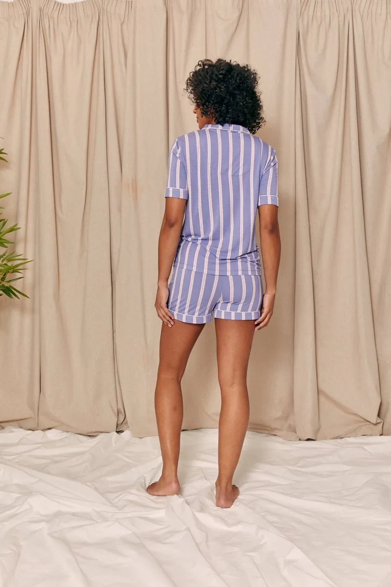 Bamboo Shirt Short Set in Heather Stripe