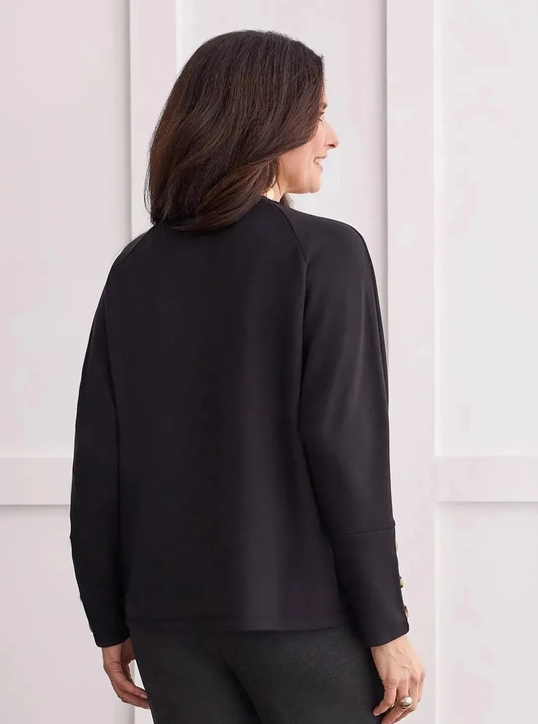 Crewneck Top With Buttons [Black-1457O]