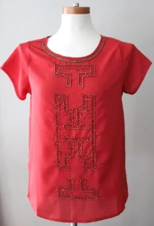 Dark Autumn Burnt Orange Beaded Top