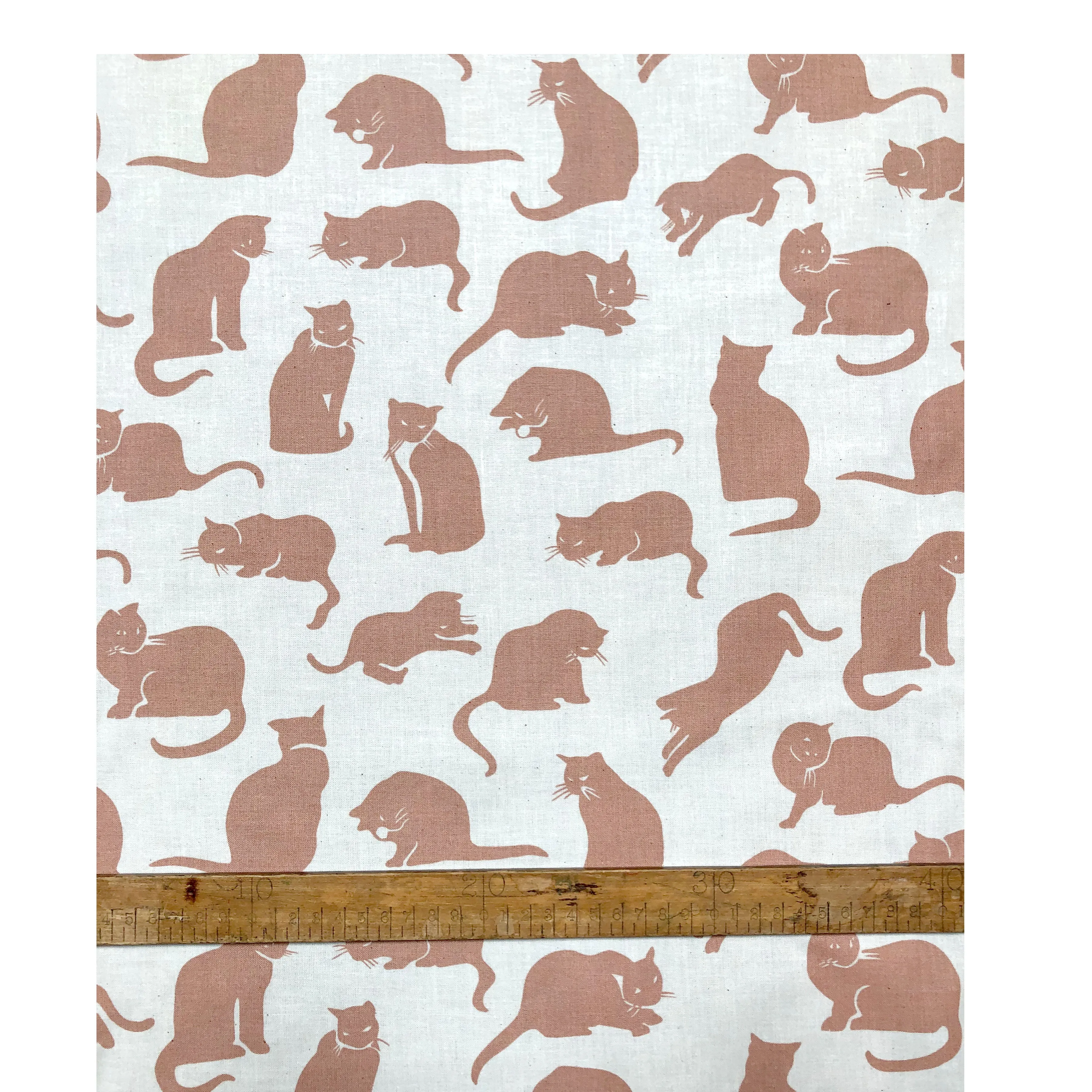 Ecru Small Cat Print Fabric - Cotton