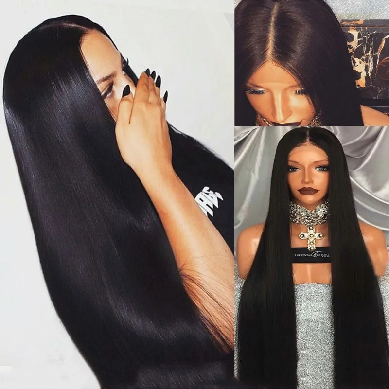 Front Lace Wig for Women – High-Quality Straight Synthetic Hair, 150% Density, Heat-Resistant Fiber (14–26 Inches)