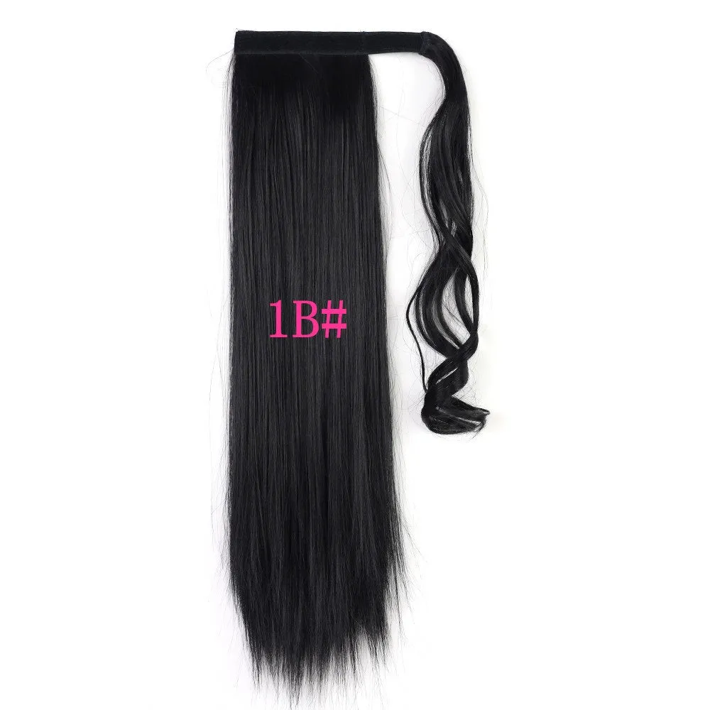 Long Straight Wrap-Around Clip-In Ponytail Hair Extension – Heat-Resistant Synthetic Fake Hair Piece (22-24 Inches)