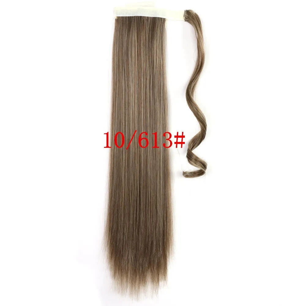 Long Straight Wrap-Around Clip-In Ponytail Hair Extension – Heat-Resistant Synthetic Fake Hair Piece (22-24 Inches)