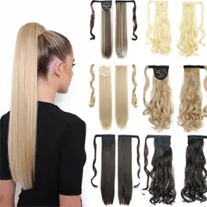 Long Straight Wrap-Around Clip-In Ponytail Hair Extension – Heat-Resistant Synthetic Fake Hair Piece (22-24 Inches)