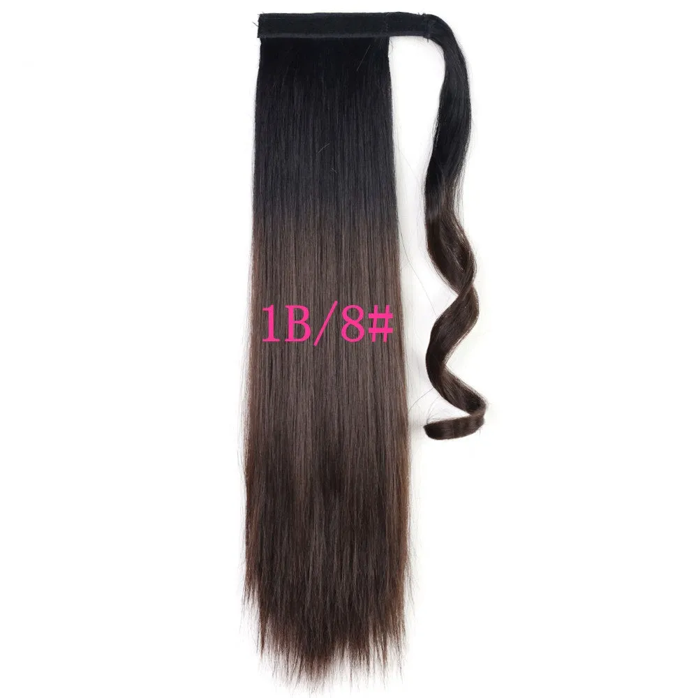 Long Straight Wrap-Around Clip-In Ponytail Hair Extension – Heat-Resistant Synthetic Fake Hair Piece (22-24 Inches)
