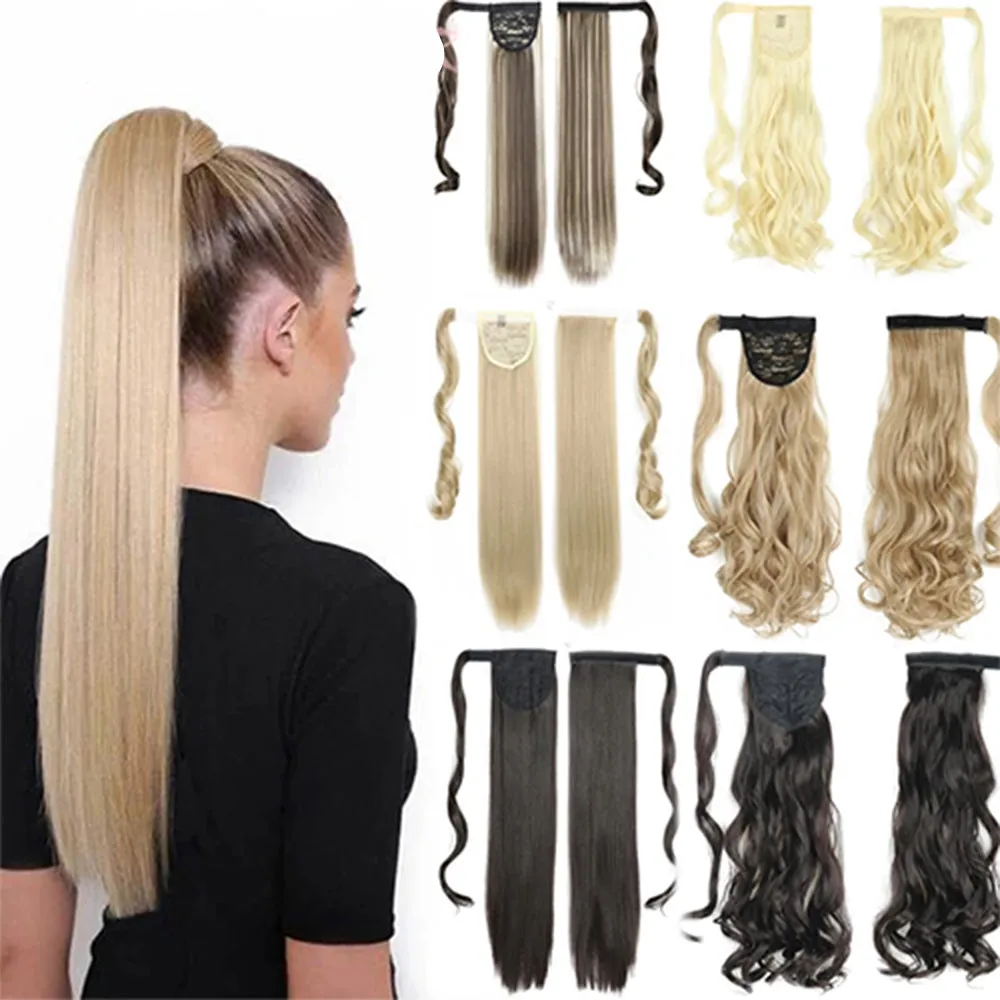 Long Straight Wrap-Around Clip-In Ponytail Hair Extension – Heat-Resistant Synthetic Fake Hair Piece (22-24 Inches)