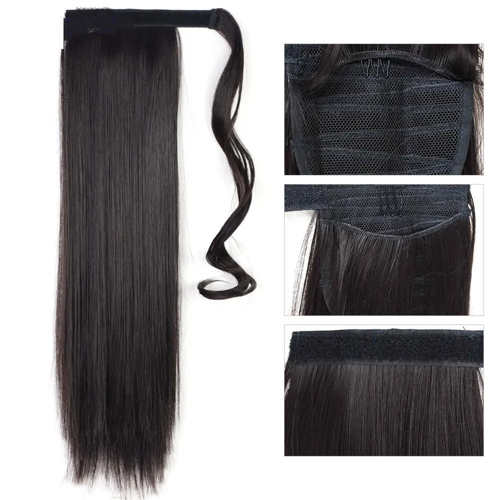 Long Straight Wrap-Around Clip-In Ponytail Hair Extension – Heat-Resistant Synthetic Fake Hair Piece (22-24 Inches)