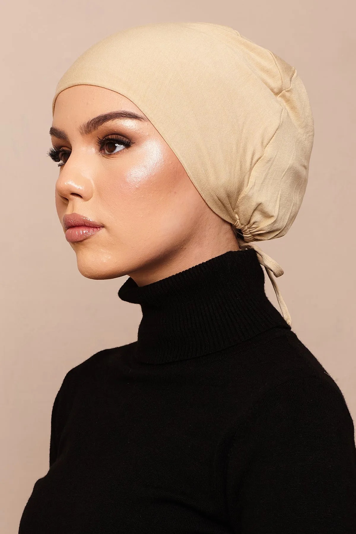 Satin-Blend Pastel Yellow Bamboo Jersey Hijab Cap