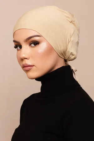 Satin-Blend Pastel Yellow Bamboo Jersey Hijab Cap