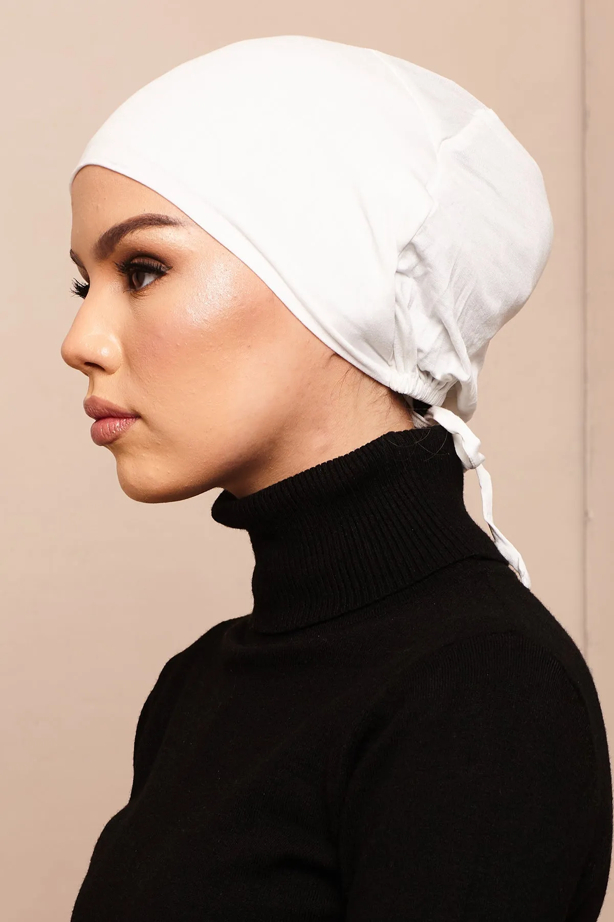 Satin-Blend Pure White Bamboo Jersey Hijab Cap