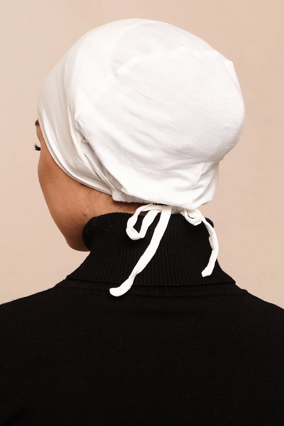 Satin-Blend Pure White Bamboo Jersey Hijab Cap