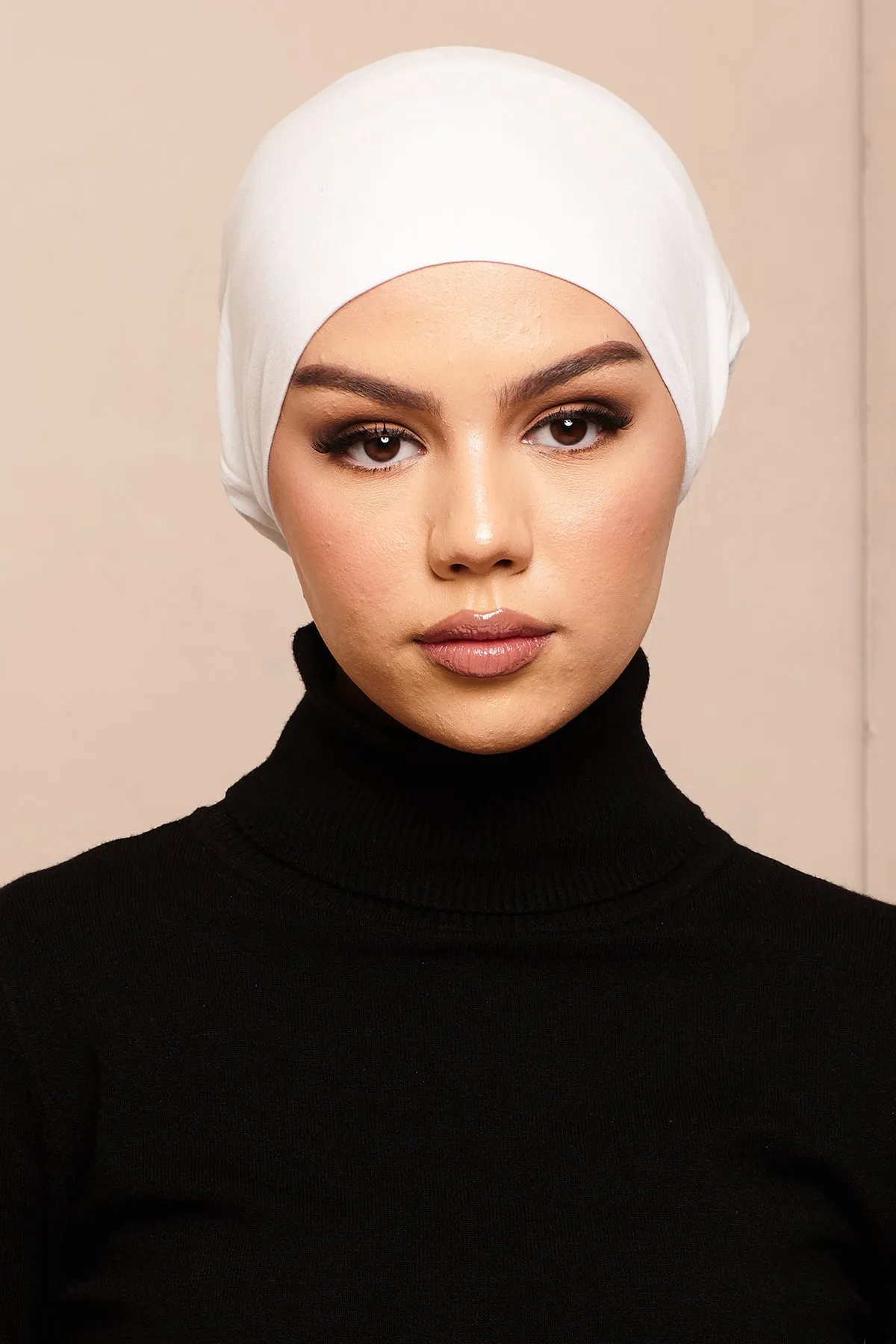Satin-Blend Pure White Bamboo Jersey Hijab Cap