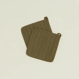 Simple Linen Pot Holders Set of 2 (Olive)