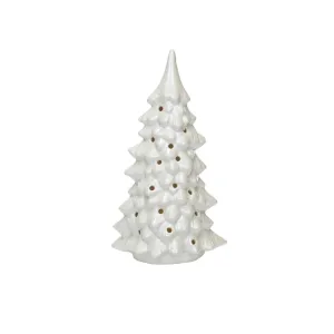 Stoneware LED Tree w/ Cut-Outs, Iridescent Finish, Cream Color - 2 Sizes