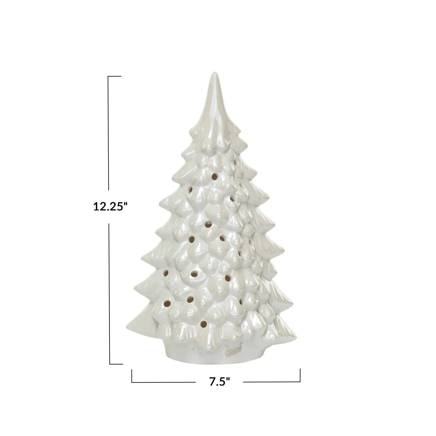 Stoneware LED Tree w/ Cut-Outs, Iridescent Finish, Cream Color - 2 Sizes