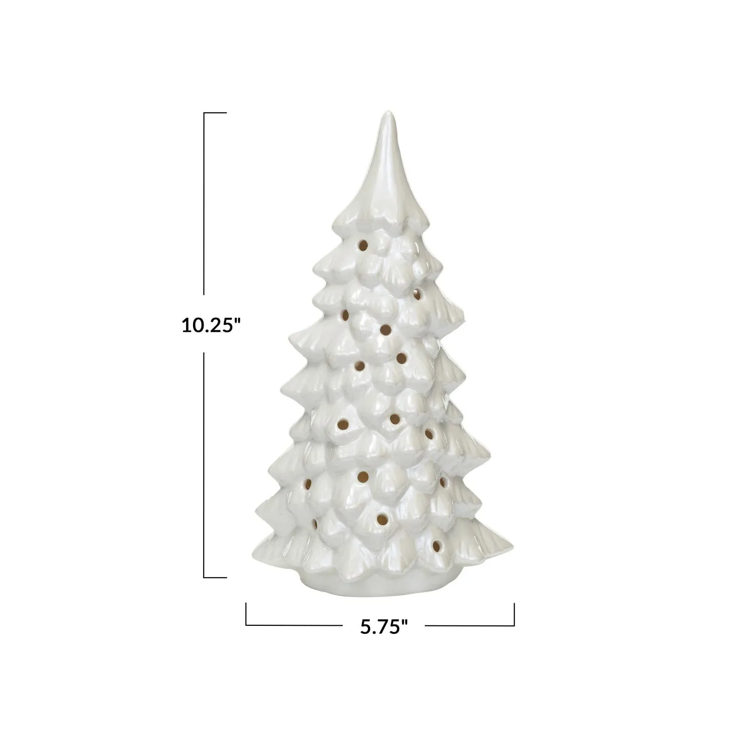 Stoneware LED Tree w/ Cut-Outs, Iridescent Finish, Cream Color - 2 Sizes