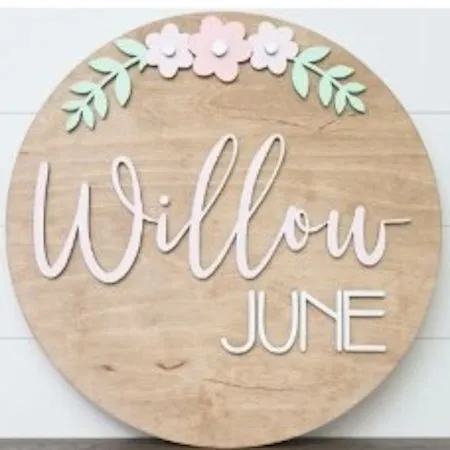Sugar   Maple Round Personalized Name Sign | Flower